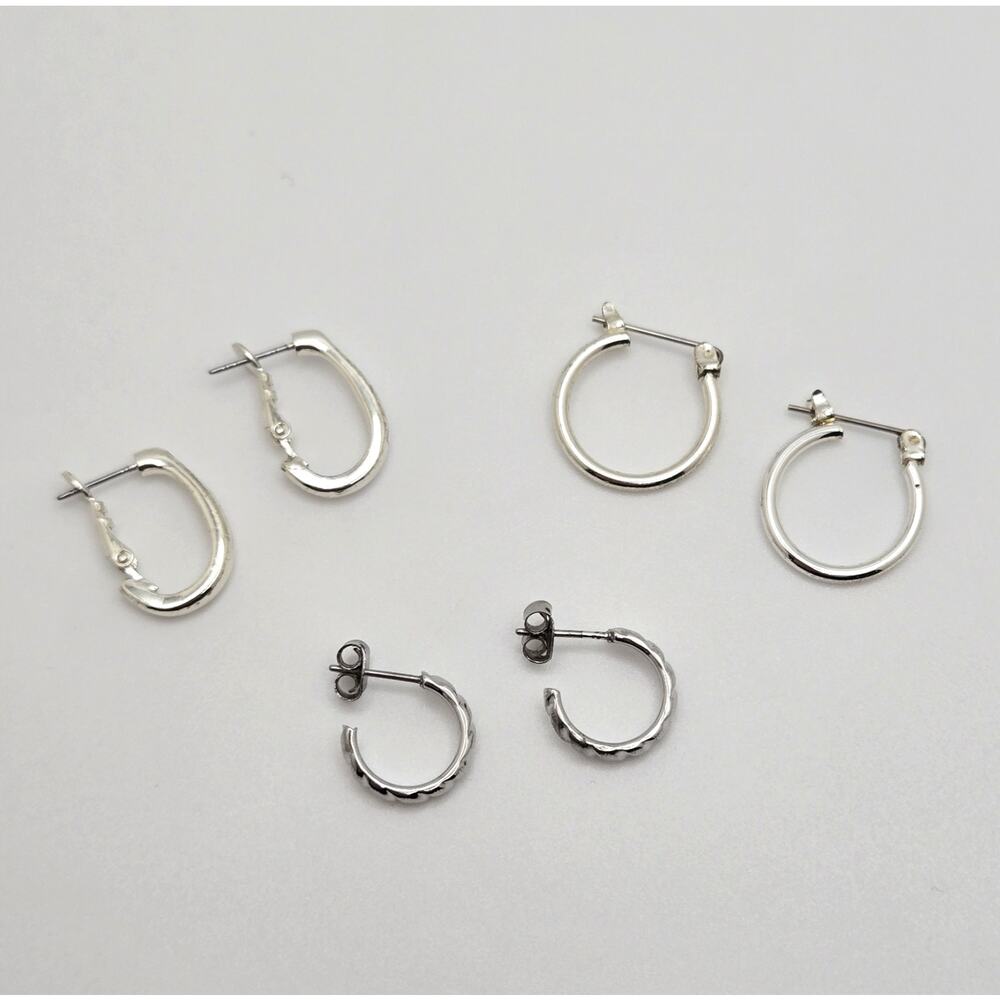 Hoop Earrings Lot Silvertone Classic Minimalist Capsule Simple Dainty 3 Pairs